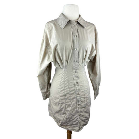 L'Academie x Revolve The Ismene Mini Dress Button Shirt Dress Khaki Tan Size XS - Picture 2 of 16